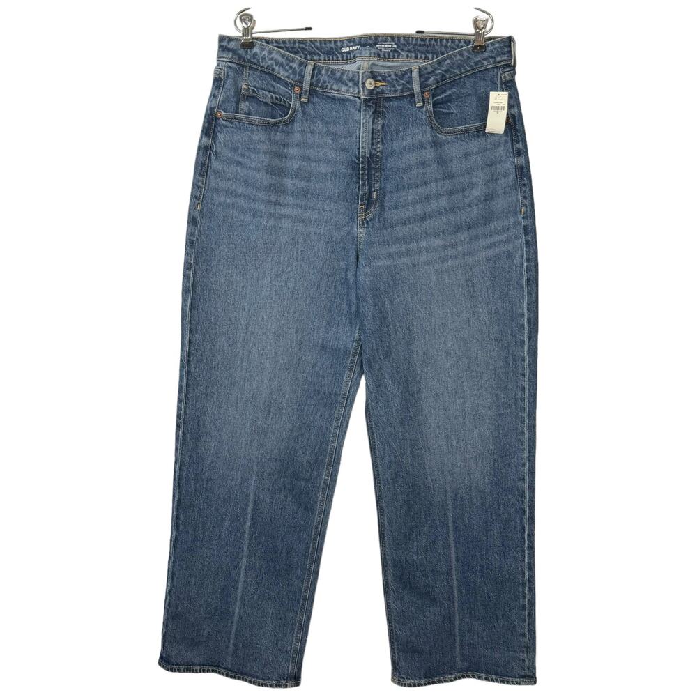 Old Navy Extra High Rise Wide Leg Jeans Size 16 Mid Wash Stretch Casual NWT